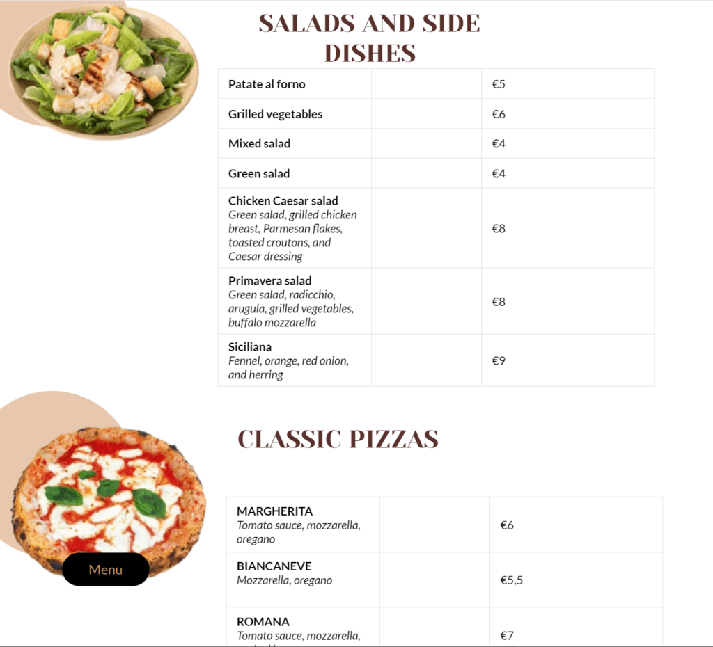 Sicilian food prices menu example, traveling to Sicily