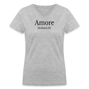 Amore design on women’s V-neck T-shirt, perfect Sicilian gift by SicilianLife