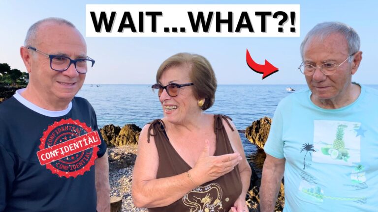 Croce, Zia Antonina, and Saridu sharing a moment by the sea in Carini, Sicily